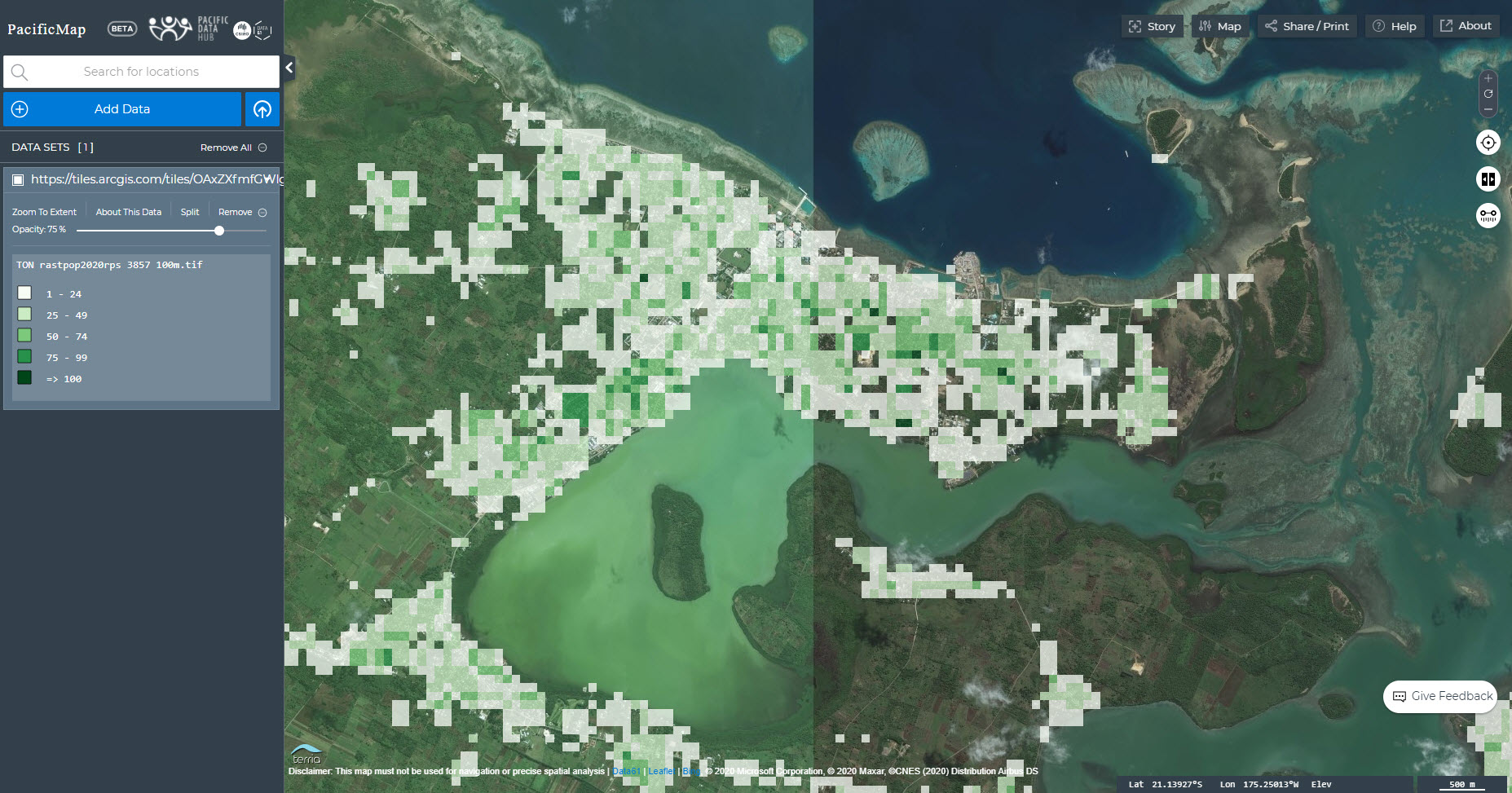 Tonga pop grid via Pacific Map